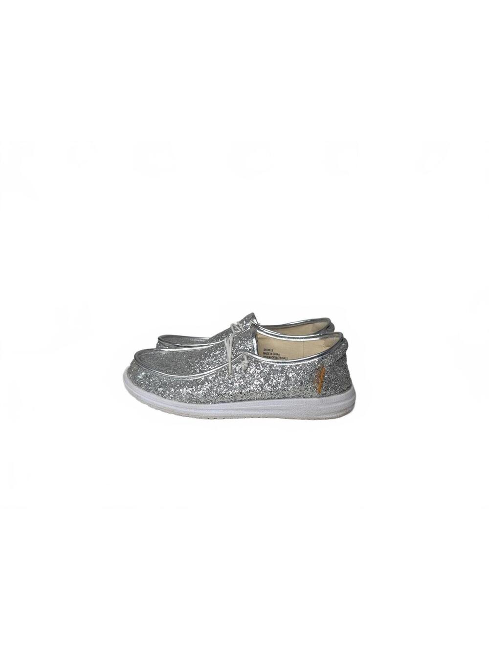 Corkys Kayak Silver Glitter Slip-On  Size 9